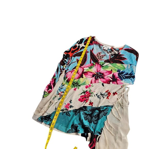 Desigual Womens V-Neck Floral, Loose Knit, Fringe Side, Embellished Top, Size XL - Picture 4 of 10